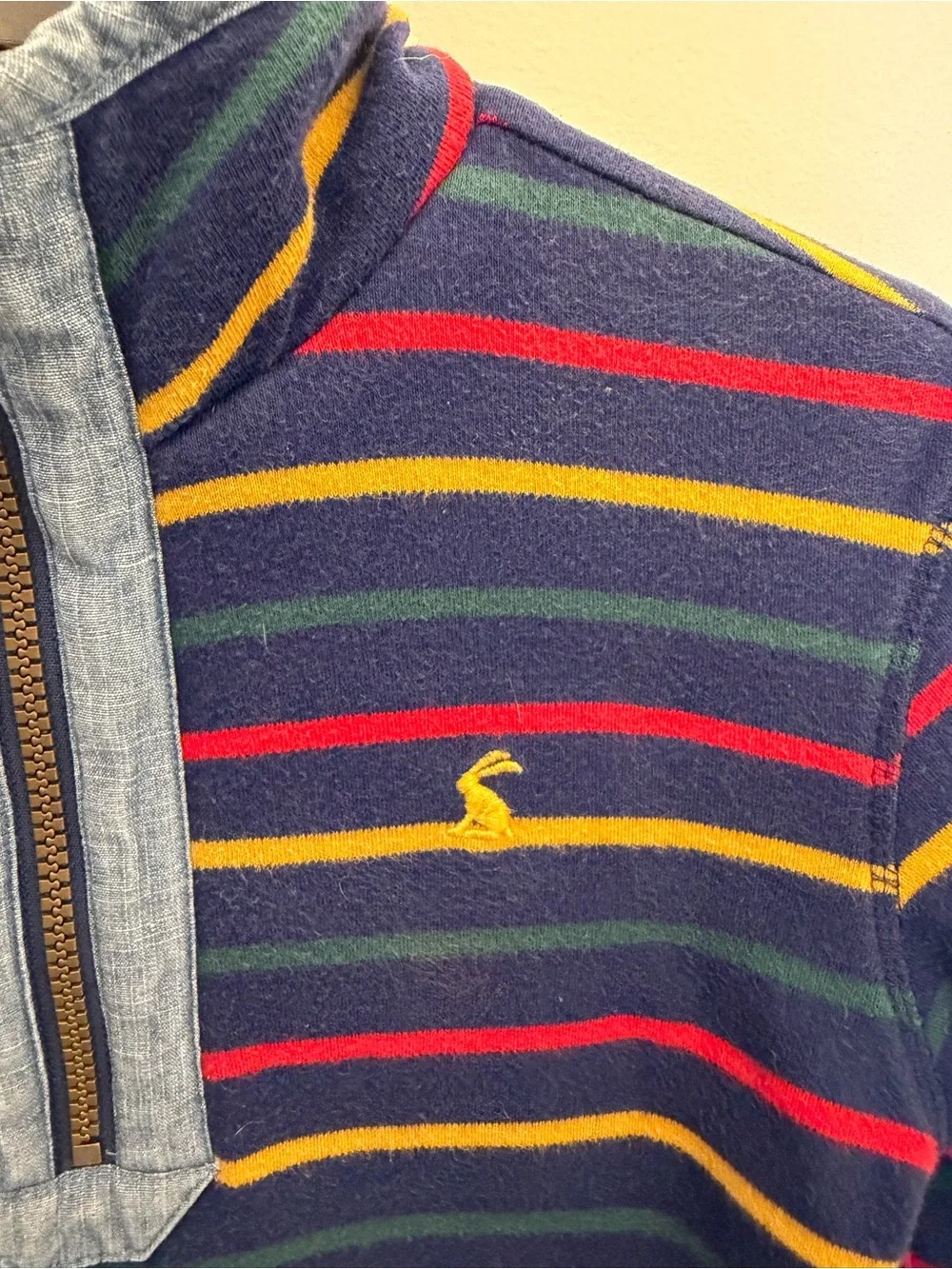 Joules Navy Striped Half-Zip Pullover with Red & Yellow Accents